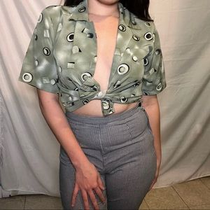 Vintage Green Abstract Button Up Shirt